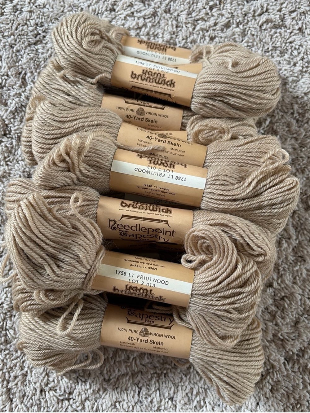 Brunswick Needlepoint Tapestry 100% Virgin Wool Yarn in light brown 19 skeins
